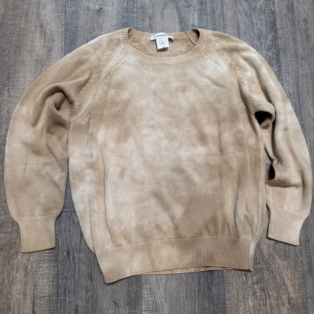 Di Ripabianca Mens Cotton Sweater Tan Tie Dye Crew Neck Italian Sz 50 Large